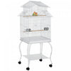 Pawhut 53.9'' Large Rolling Steel Bird Cage Bird House With Detachable Rolling Stand, Storage Shelf, Wood Perch, Food Container, White