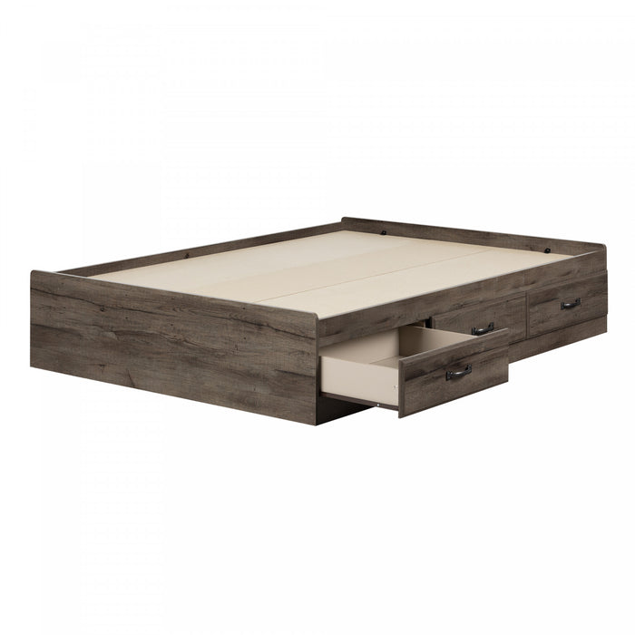 Ulysses Mates Platform Storage Bed with 3 Drawers Fall Oak - South Shore Full Bed
