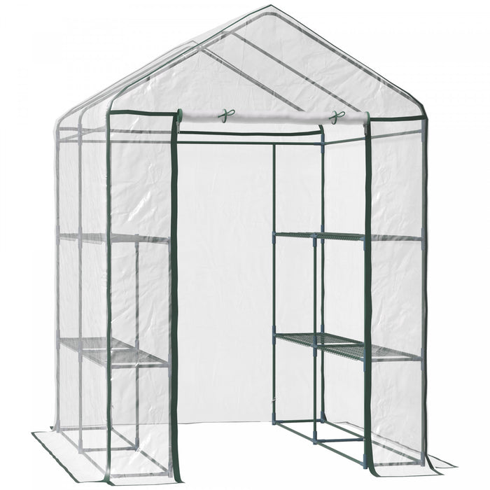 Outsunny 4.7 X 4.7 X 6.4ft Walk-in Plant Greenhouse Portable Garden Flower Seed Warm House 8 Shelves Outdoor Plant Growth Hot House Pvc Cover Transparent