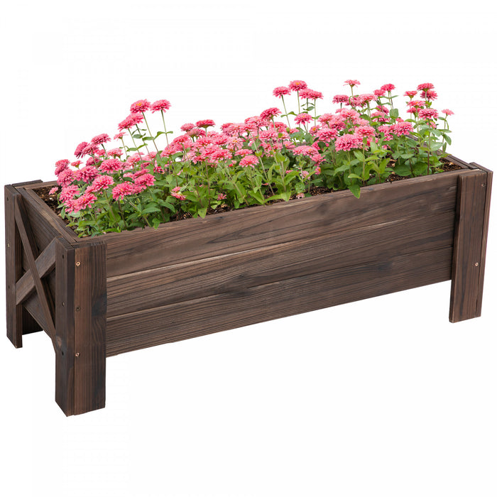 Outsunny 3.3 X 1.2 X 1.2 Ft Garden Raised Bed Planter Grow Containers For Outdoor Patio Plant Flower Vegetable Pot Fir Wood, Carbonized