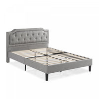Kellen Upholstered Platform Bed with Headboard in Light Grey - Queen Size 