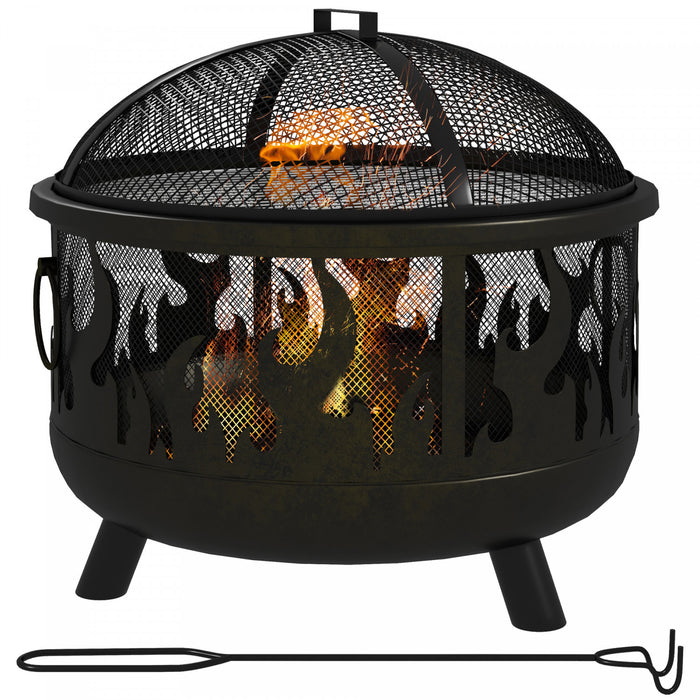 Outsunny 24\" Round Outdoor Fire Pit 2-in-1 Firepit Bowl W/ Lid, Grill