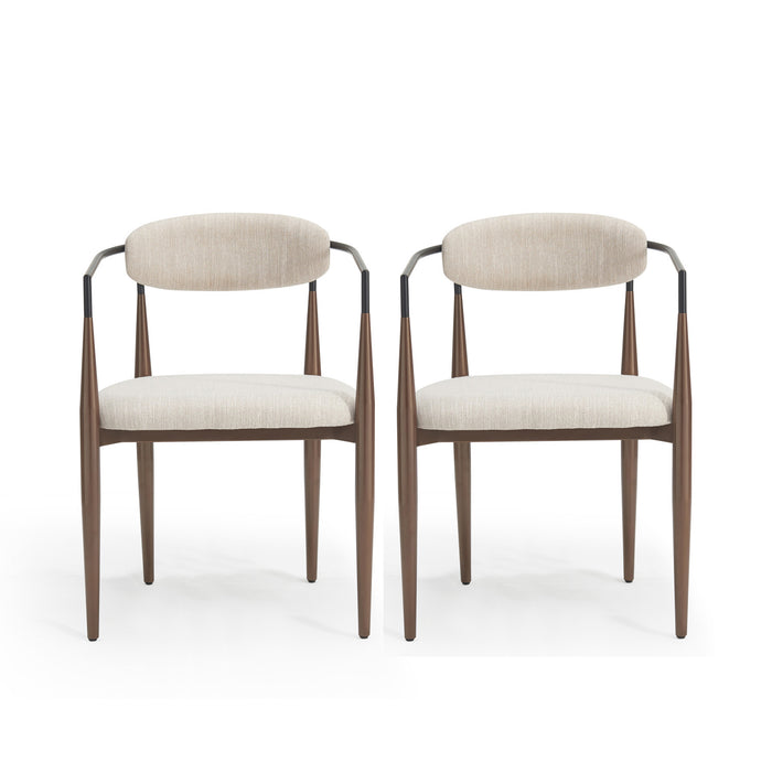 Mila Dining Chair Set Of 2 With Upholstered Fabric And Metal Frame - Beige and Walnut