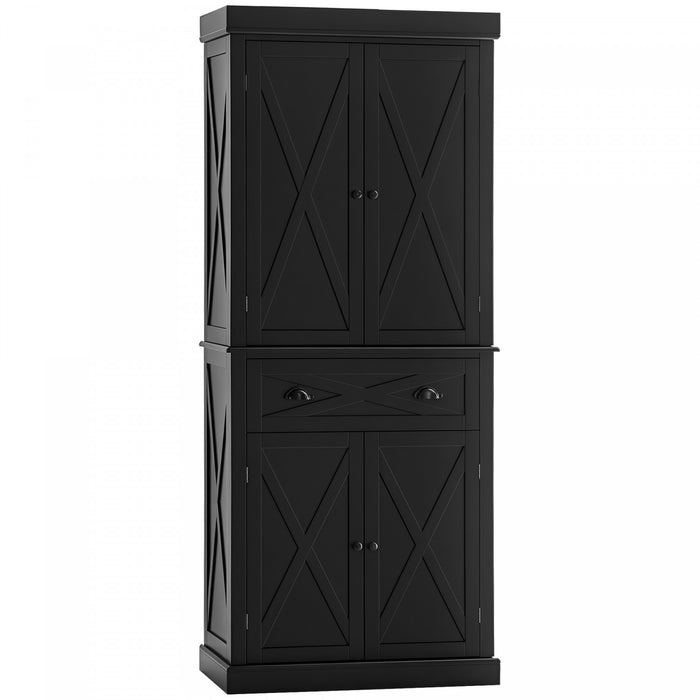 HOMCOM Kitchen Pantry, Freestanding Buffet Cabinet with 4 Doors, Black