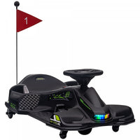 Aosom 12V Electric Go Kart, Battery Powered Drift Cart with 2 Speeds, Soft Start, PU Wheels, 5 MPH High Speed, Ride on Toy with Music, Colourful LED Lights, for Ages 8-12, Black
