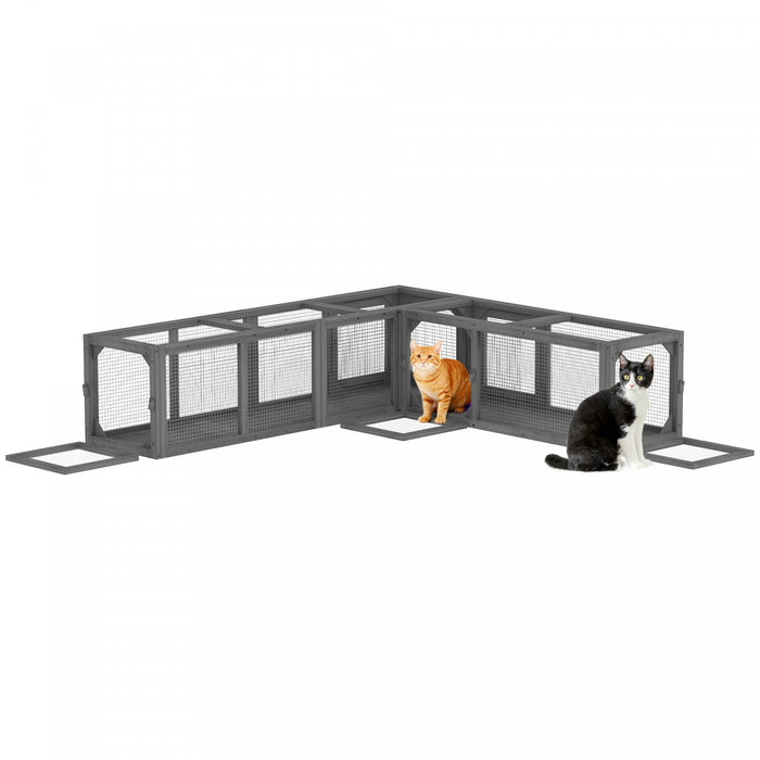 PawHut Cat Tunnel, Outdoor Cat Enclosure with Combinable Design, 8 Doors, 98\" Kitty Toys for Puppy, Pet, House, Window, Cage, Dark Grey