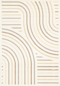 Florence Cream Beige Brown Curved Lines Design Rug, 7'6