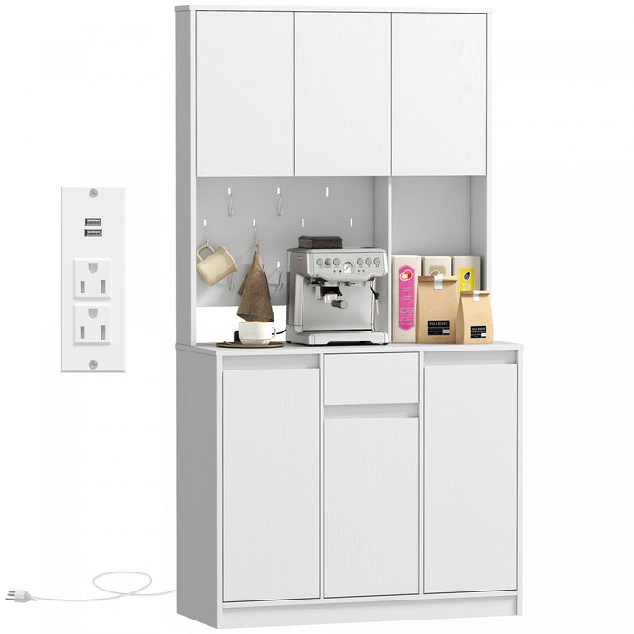 HOMCOM 71\" Pantry Cabinet, Storage Cabinet with Charging Station, White