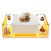 Evan Coffee Table with LED Lighting and Glass Top,White 