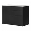 Olio Kitchen Island With Door And Drawers - Matte Black And Faux White Marble 