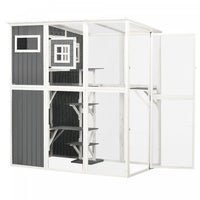 Pawhut Wooden Cat Catio, Outdoor Cat House, Cat Enclosure With Plastic Weather Protection Roof, Mult