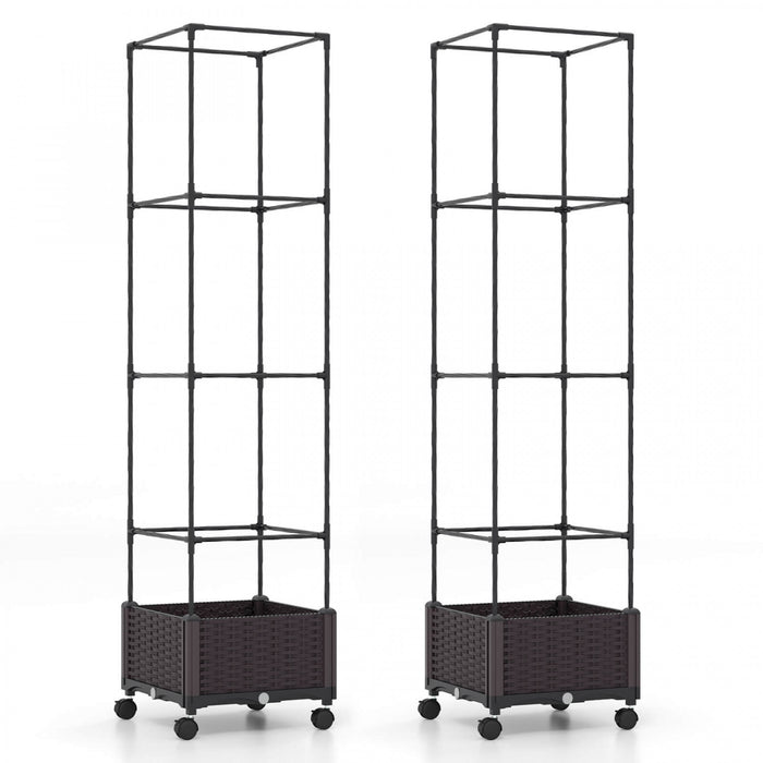 Costway 2 Pcs 67\" Planter Raised Garden Bed With Planter Box &trellis Adjustable Height
