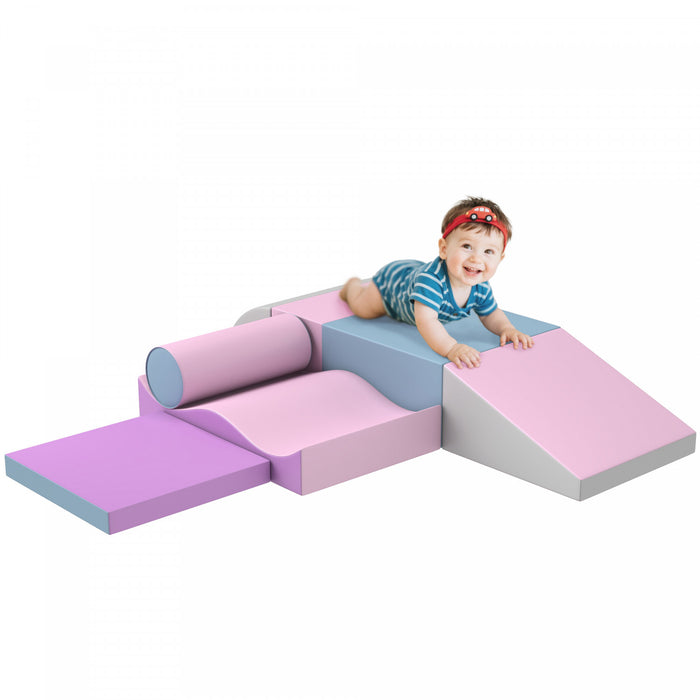 Soozier 7 Pieces Soft Play Foam Climbing Blocks, Indoor Modular Kids Play Toys, Lightweight Interactive Set For Climbing, Crawling, Sliding For Baby Preschooler, Light Colour