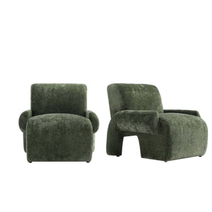 Verandah Mid-Century Modern Chenille Lounge Chair in Olive Green - Set of 2