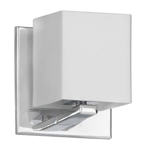 Dainolite Verona 1 Light Vanity Light Polished Chrome Finish White Glass Shade Lamp