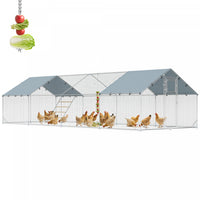 PawHut Chicken Run, Large Metal Chicken Coop with Feeding Door, Waterproof & UV-Resistant Cover, Hanging Feeder, Perch, Poultry Cage for Outdoor, Backyard, Farm, for 24-30 Poultry