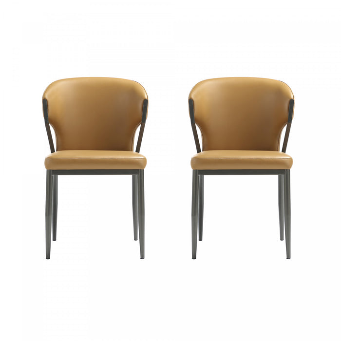 Kirsten Modern Metal Vegan Leather Dining Chair in Camel - Set of 2 Armoire