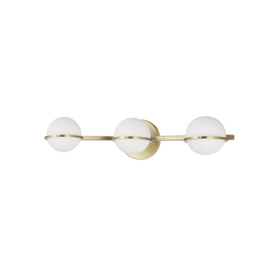 Dainolite Sofia 3 Light Vanity Light Aged Brass White Opal Glass Lamp|Lumière de coiffeuse Sofia de Dainolite en verre blanc opale, avec fini laiton vieilli et 3 ampoules