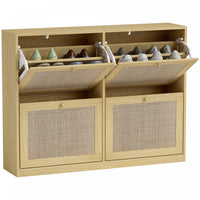 HOMCOM Narrow Shoe Cabinet with 4 Flip Drawers for Entryway Hallway Oak