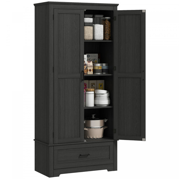 HOMCOM 69\" Tall Kitchen Storage Cabinet with Adjustable Shelves, Black