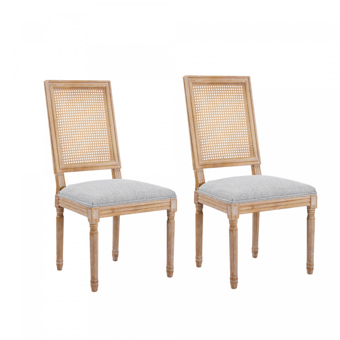Oliver Solid Wood Rubberwood Dining Chair Set of 2 with Upholstered Seat Cane Backrest and Fluted Legs,Green