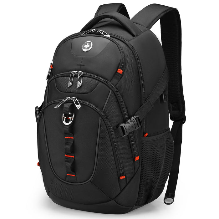 Swissdigital Vector School Backpack – 17\" Laptop Bag, USB Charging, SDD Finder, RFID Protection, Reflective Trim, Add-A-Bag System