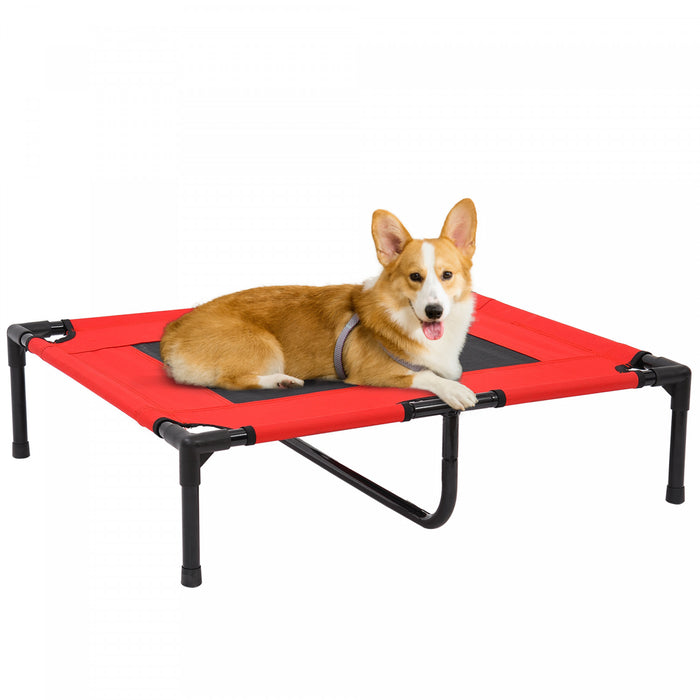 Pawhut Elevated Dog Bed, Dog Cot Bed, Cooling Raised Pet Cot Indoor Outdoor With Washable Breathable Mesh, Non-slip Plastic Feet, 31\" X 27\", Red
