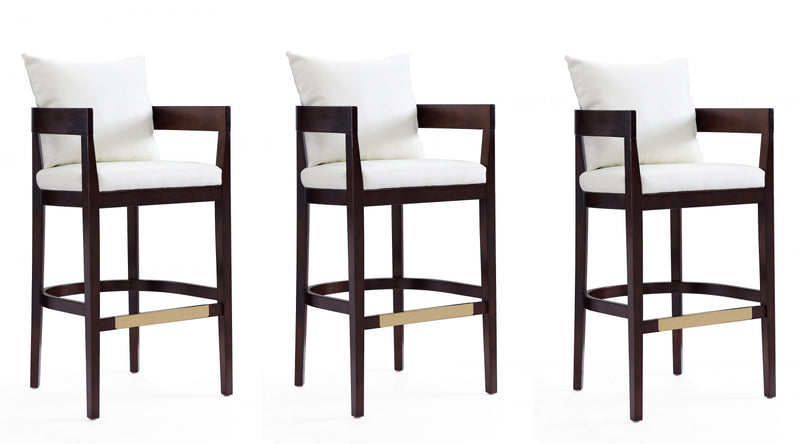 Ritz Mid-Century Modern Wood Upholstered Barstool in Ivory - Set of 3