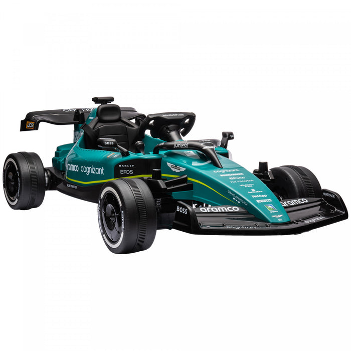 Qaba Powered Ride-On Aston Martin F1 Team Amr23 Licensed Electric Go Kart, 12v 3 Mph Kids Ride On Car With 4 Shock-absorbing Wheels, Bluetooth, Remote Control, Lights Music, Green