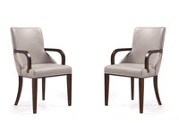 Shubert Modern Wood Vegan Leather and Velvet Armchair in Light Gray - Set of 2