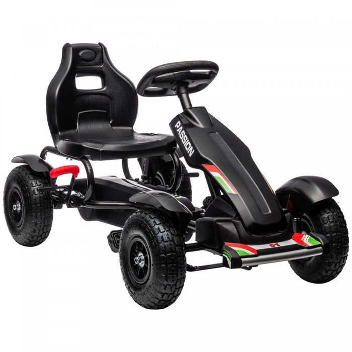 Aosom Pedal Go Kart For Kids, Pedal Powered Ride-On Car With Adjustable Bucket, Handbrake, 4 Rubber Wheels Powered Ride, Indoor Foot Racer, Aged 5-12 Years Old, Black