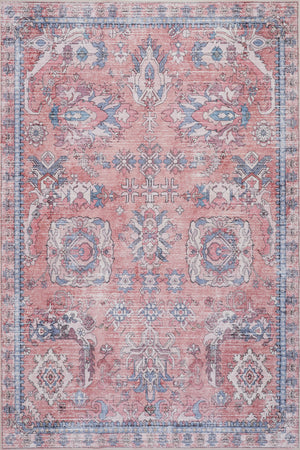 Aqua Pink Flames Washable Non-slip Low Pile Area Rug 5'x7'