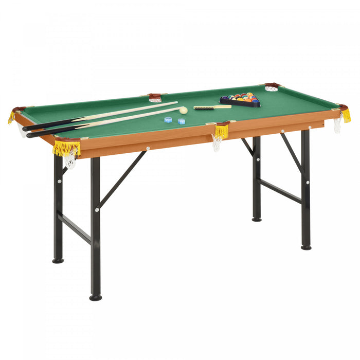 Soozier 54.3\"l Portable Mini Billiard Table Free Standing Foldable With All Accessories Home Pool Game Table Includes Cues, Ball, Chalk, Rack, For Kids