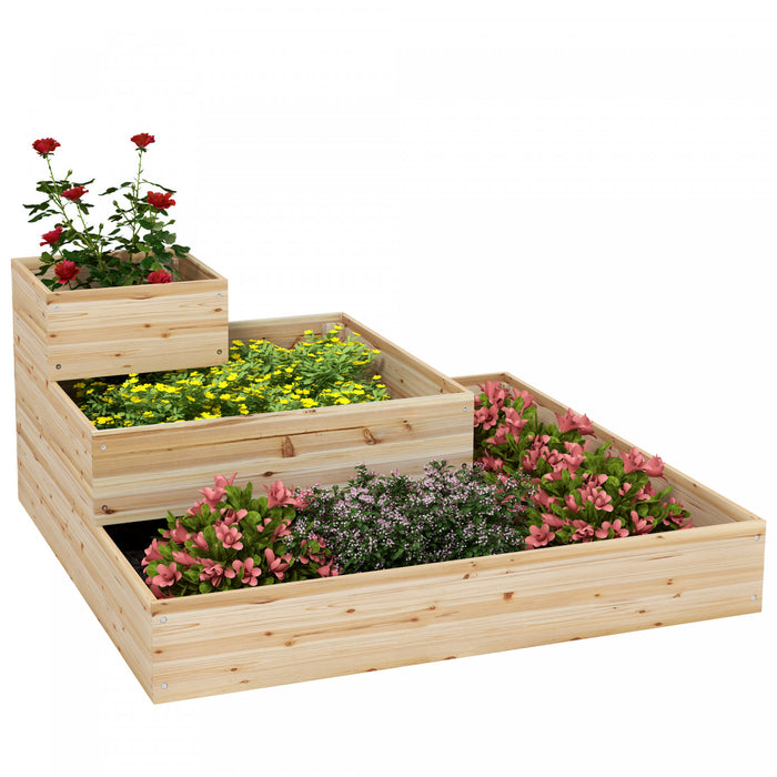 Outsunny 3-tier Wooden Raised Garden Bed Kit With Non-woven Fabric Liner, Outdoor Elevated Planter Box For Backyard Patio To Grow Vegetables Flower Fruit Herbs, 43.3\"x43.3\"x20.1\"