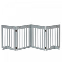Pawhut Freestanding Pet Gate 4 Panel Wooden Dog Barrier Folding Safety Fence With Support Feet Up To