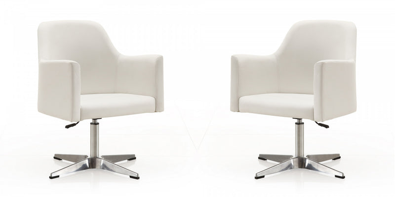 Pelo Modern Vegan Leather Swivel Lounge Chair in White - Set of 2 Accent Chair