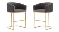 Louvre Mid-Century Modern Metal Upholstered Counter Stool in Gray - Set of 2