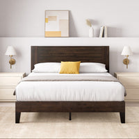 Tonja Wood Platform Bed with Headboard in Dark Brown - Queen Size 