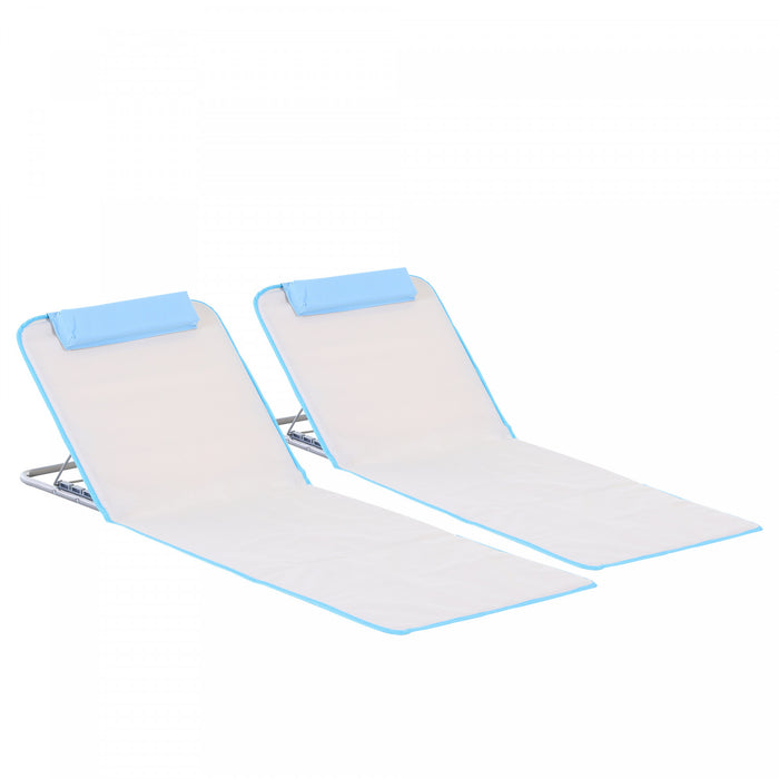 Outsunny 2 Pcs Folding Beach Lounge Chair W/ Pillow, Beige