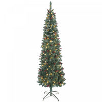 HOMCOM 7 ft Prelit Pencil Christmas Tree with Silver Glitter, Xmas Tree