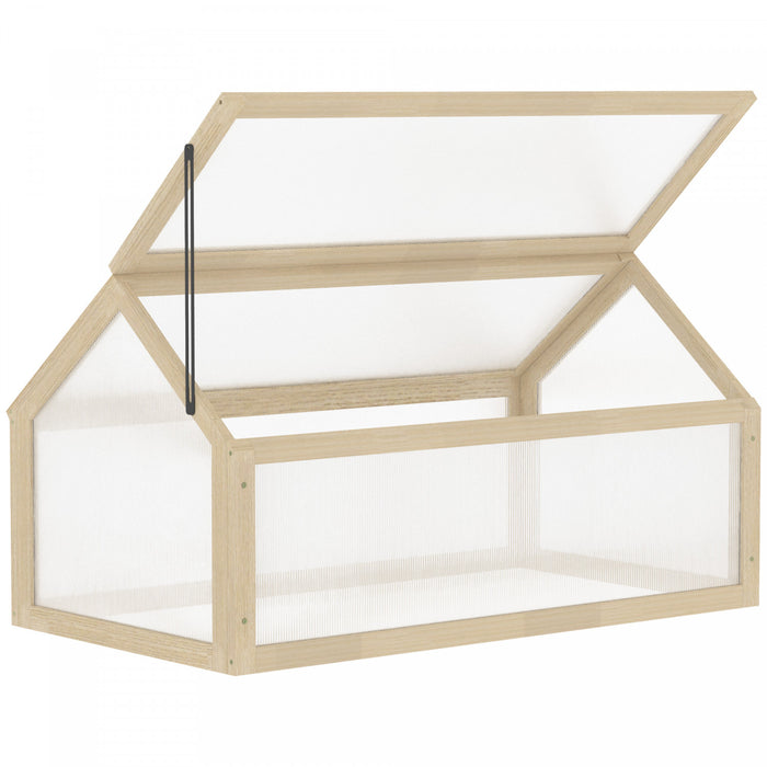 Outsunny Wooden Cold Frame Greenhouse Garden Portable Raised Planter With Openable Top For Indoor, Outdoor, Flowers, Vegetables, Plants, 35.5\" X 20.5\" X 19.5\", Natural Wood