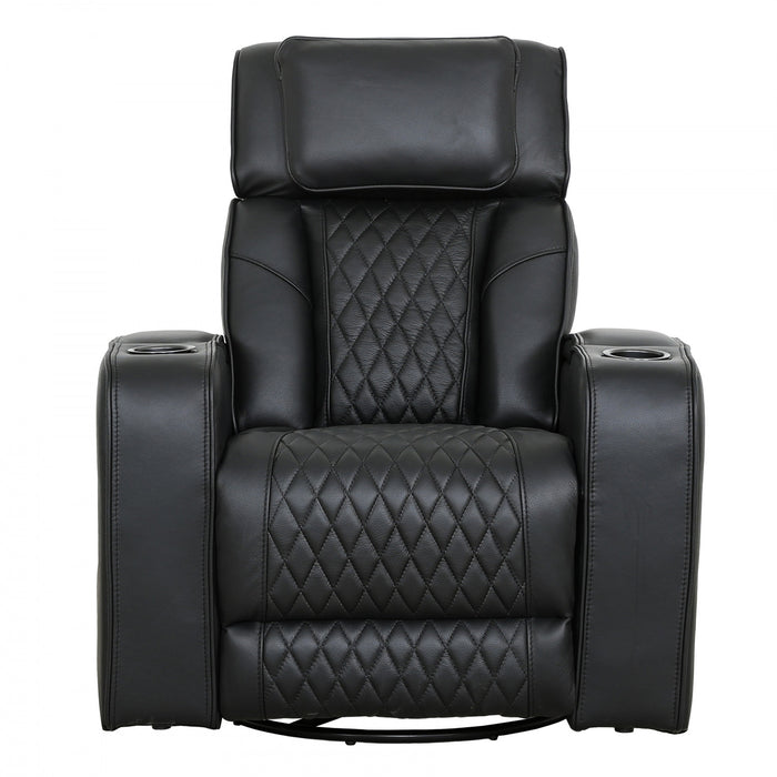 Kingsley 37 in. Leather Match Swivel Glider Recliner - Black