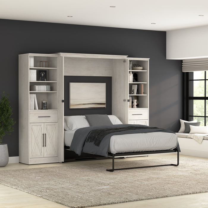 Bestar Key West Full Murphy Bed & Closet Organizers with Doors & Drawers (113 W) - Linen White Oak