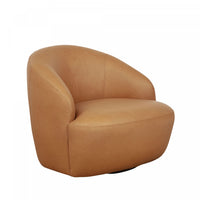 Lukas Contemporary Modern Upholstered Swivel Accent Chair in Camel