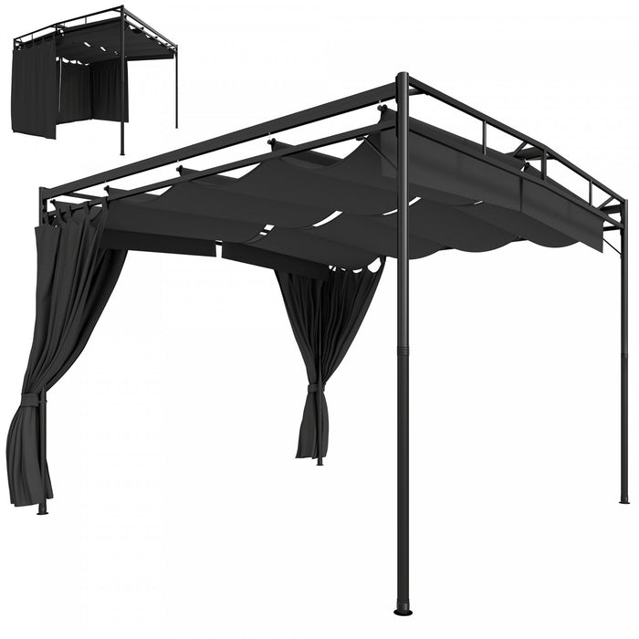 Outsunny 10' x 10' Retractable Pergola Canopy, Outdoor Pergola with Curtain