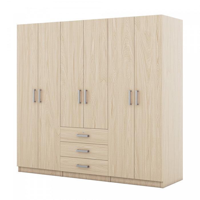 Peter 70.9\" 6-door Wooden Wardrobe With Drawers And Hanging Storage, Brown