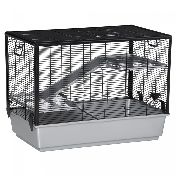 Pawhut 3-tier Hamster Cage, Guinea Pig Cage, Pet Chinchillas Play House Indoor With Accessories Food Dish Water Bottle, Ramps, 31.5\"x19\"x23\", Grey