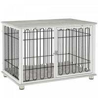 Pawhut 35in Dog Crate Furniture With Washable Cushion, Indoor Dog Kennel End Table With Adjustable F