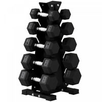 Soozier 150lbs Hex Dumbbell Weight Set with Vertical Rack for Home Gym