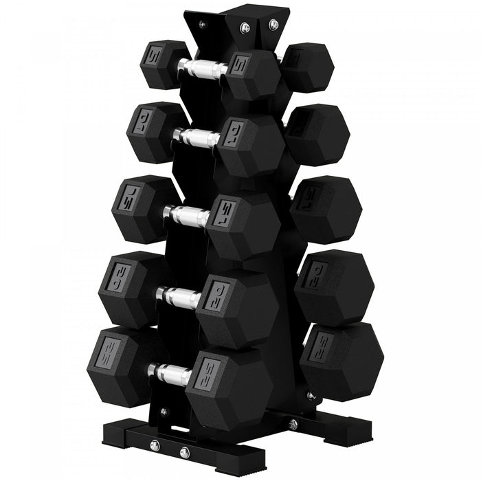Soozier 150lbs Hex Dumbbell Weight Set with Vertical Rack for Home Gym